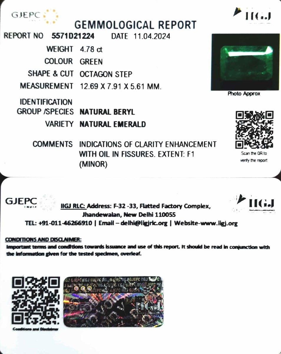 4.78/CT Natural Panna Stone with Govt. Lab Certificate-5571D21224