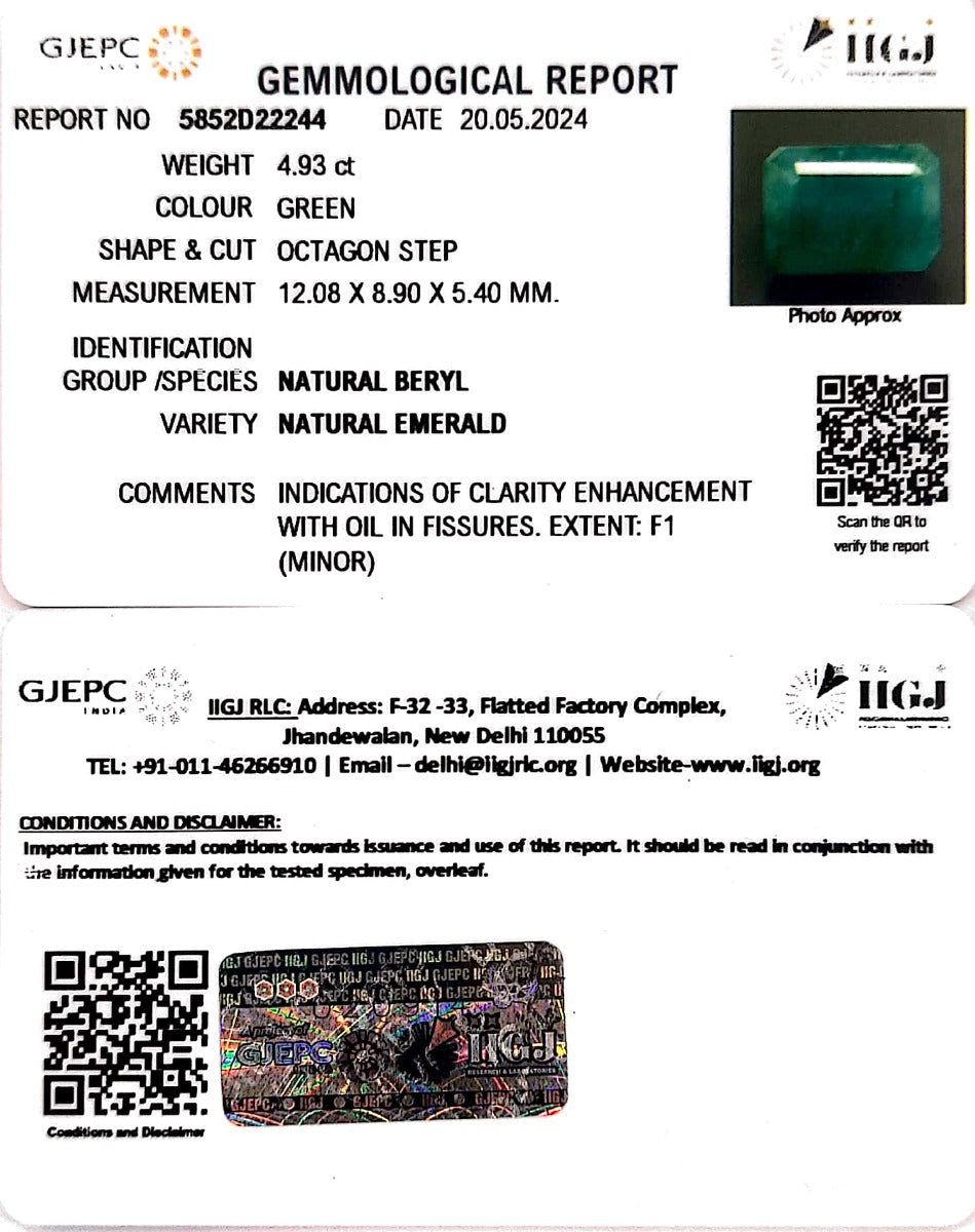 4.93/CT Natural Panna Stone with Govt. Lab Certificate-5852D22244