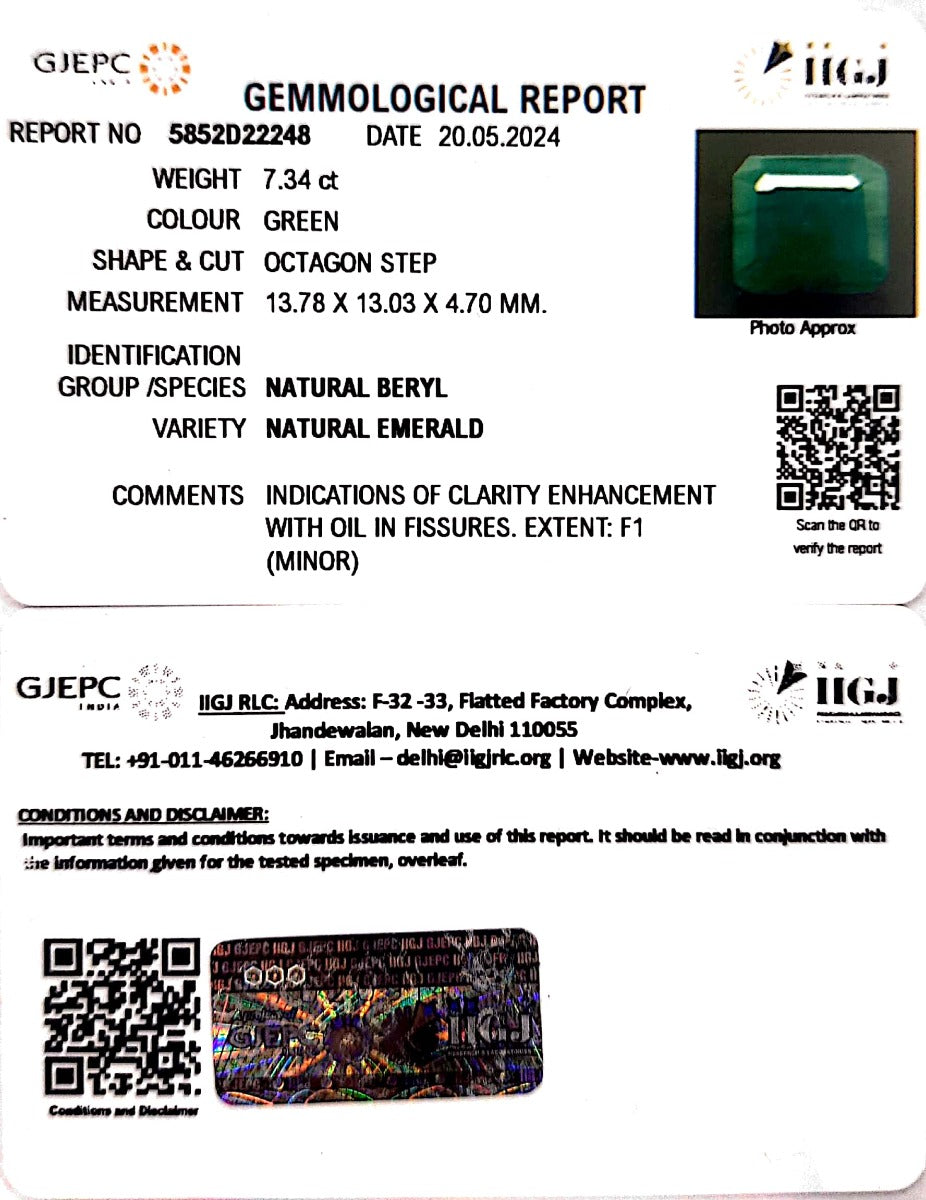 7.34/CT Natural Panna Stone with Govt. Lab Certificate-3441
