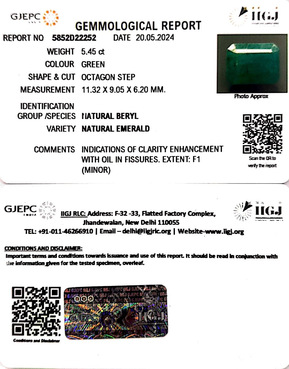 5.45/CT Natural Panna Stone with Govt. Lab Certificate-5852D22252