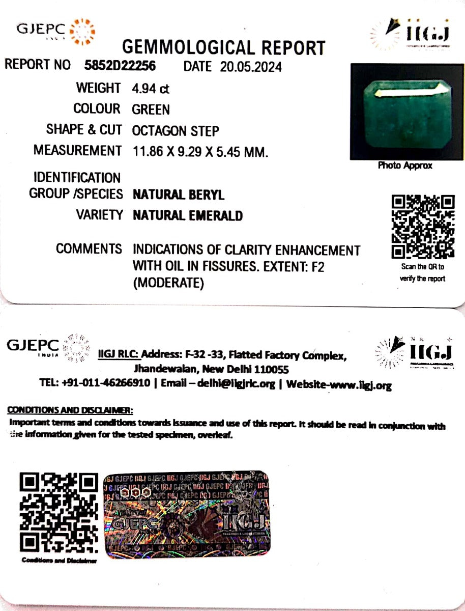 4.94/CT Natural Panna Stone with Govt. Lab Certificate-5852D22256