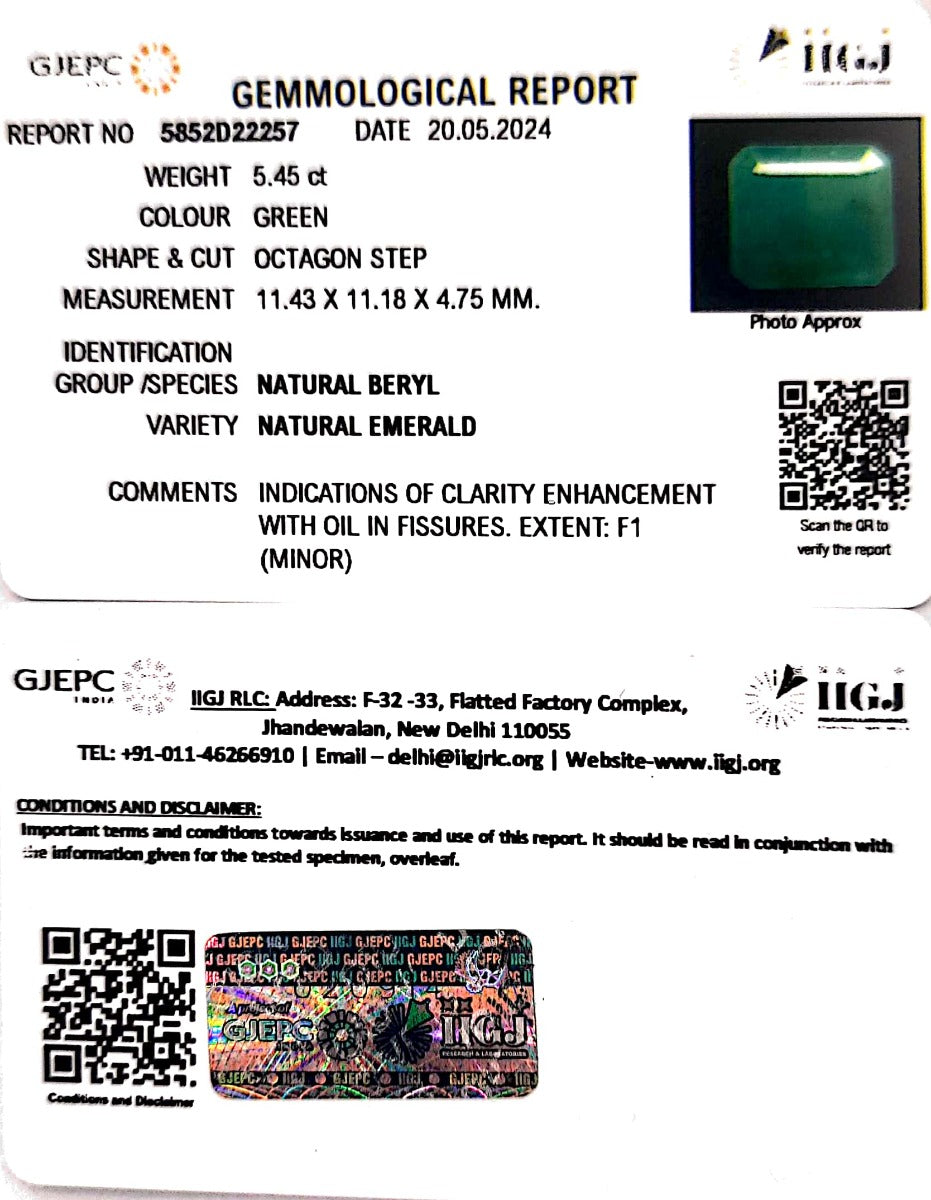5.45/CT Natural Panna Stone with Govt. Lab Certificate-5852D22257