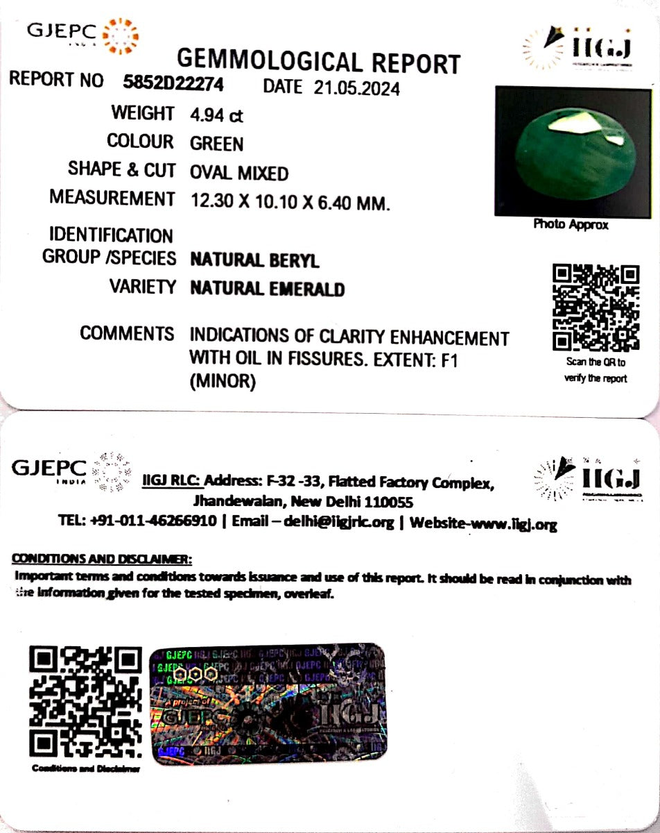 4.94/CT Natural Panna Stone with Govt. Lab Certificate-5852D22274