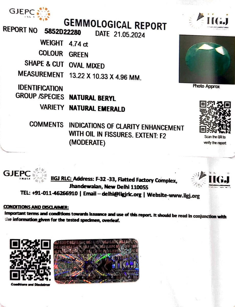 4.74/CT Natural Panna Stone with Govt. Lab Certificate-5852D22280