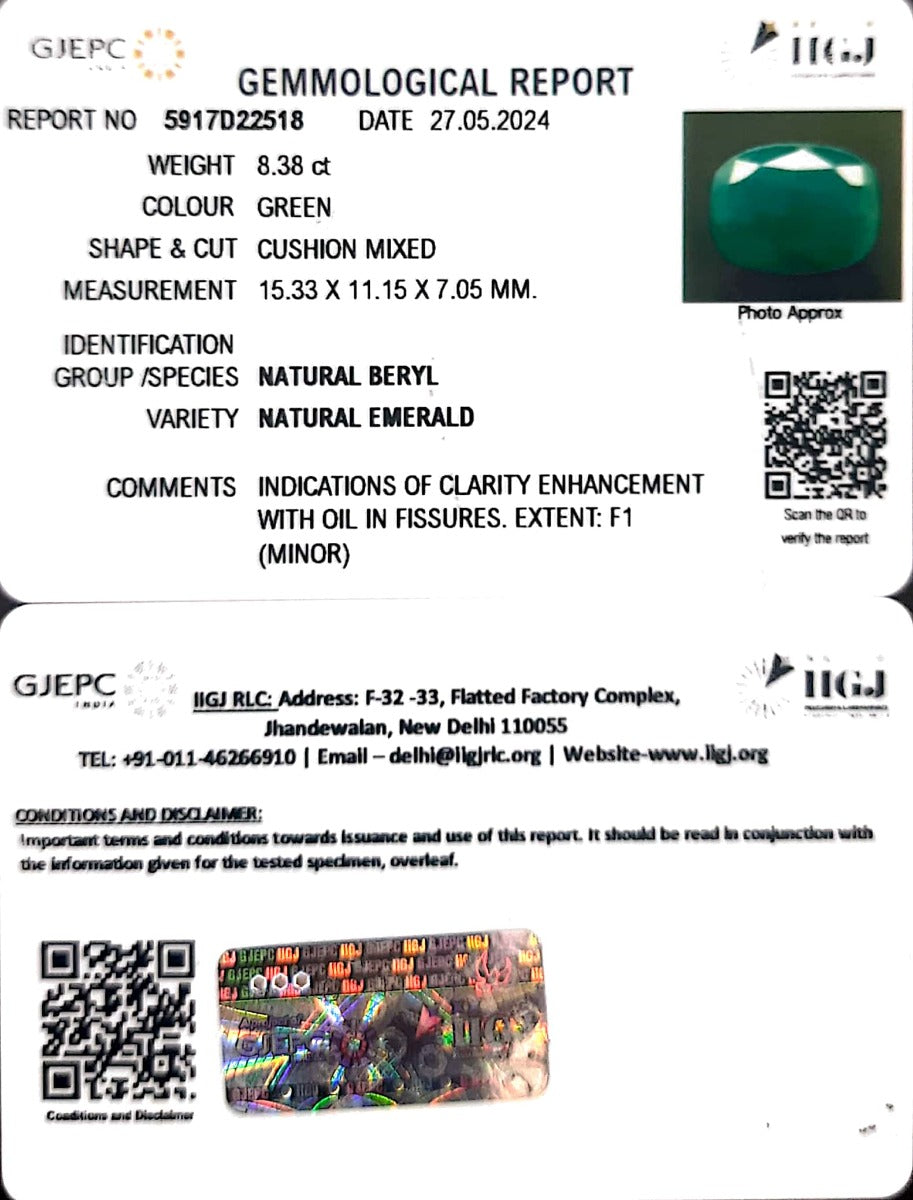 8.38/CT Natural Panna Stone with Govt. Lab Certificate-5917D22518