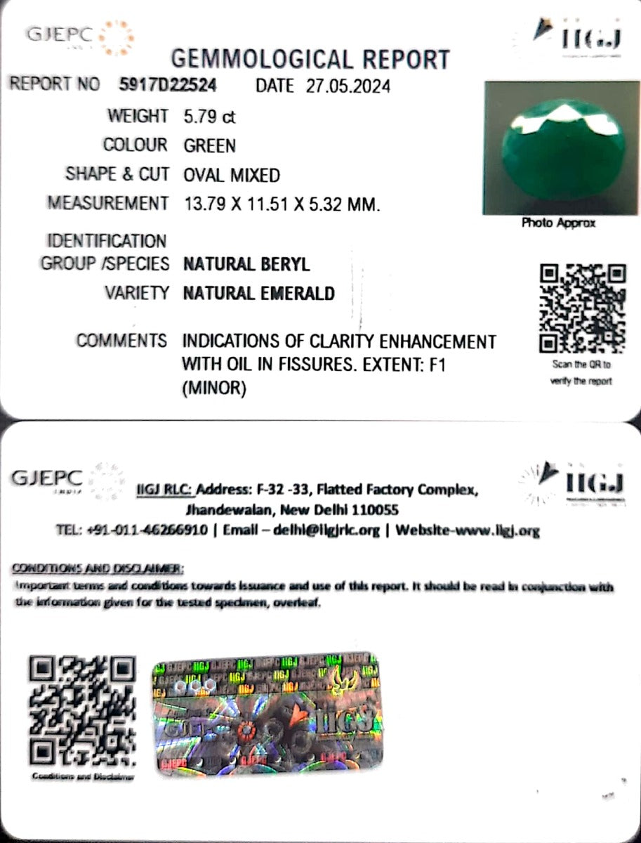 5.79 Carat Natural Panna Stone with Govt. Lab Certificate-5917D22524