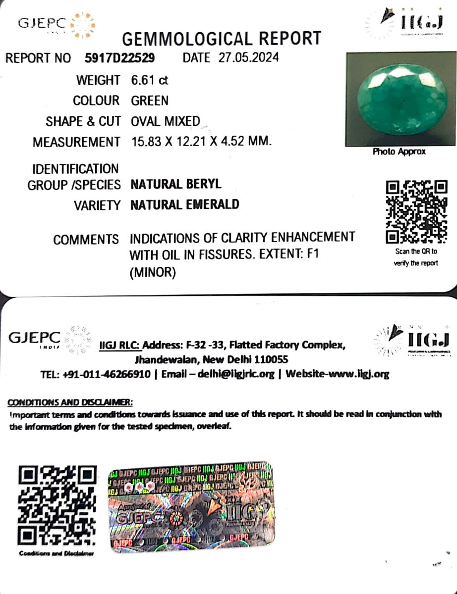 6.61/CT Natural Panna Stone with Govt. Lab Certificate-5917D22529