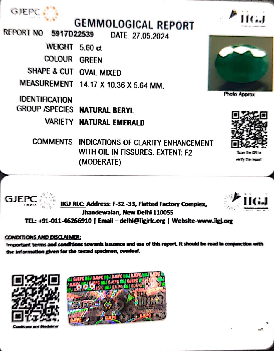 6.22 Ratti Natural Panna Stone with Govt. Lab Certificate-5917D22539