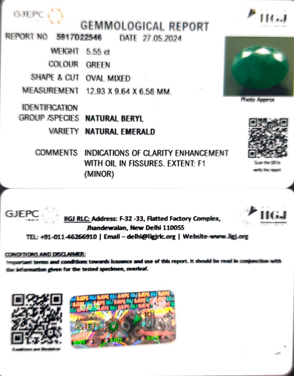 5.56/CT Natural Panna Stone with Govt. Lab Certificate-5917D22546