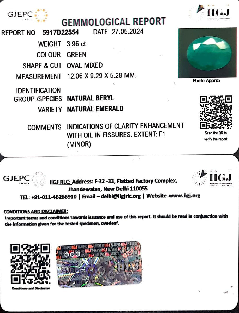 3.96/CT Natural Panna Stone with Govt. Lab Certificate-1665
