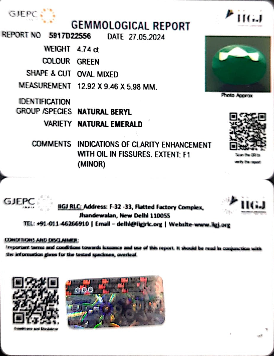 4.74/CT Natural Panna Stone with Govt. Lab Certificate-5917D22556
