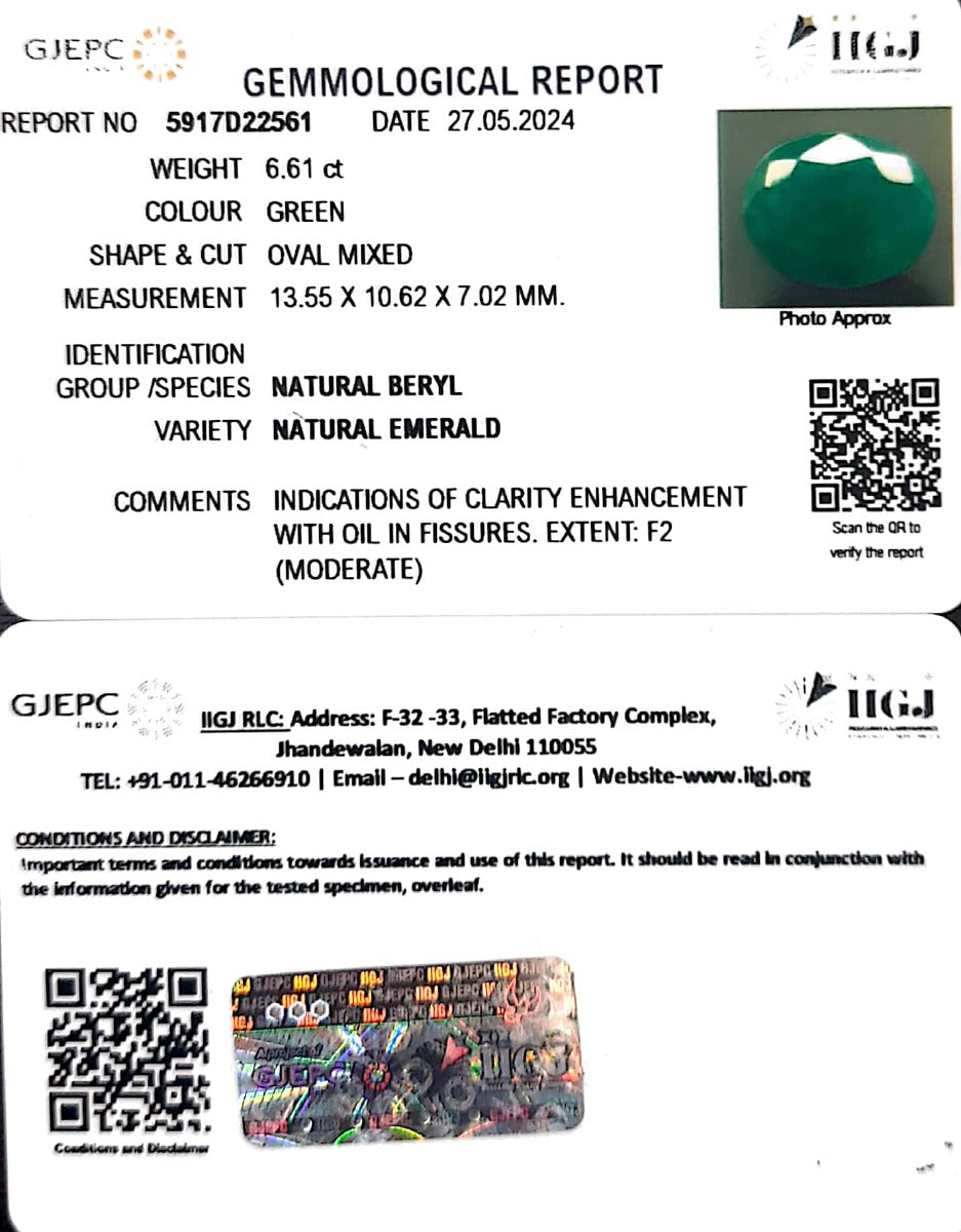 6.61/CT Natural Panna Stone with Govt. Lab Certificate-5917D22561