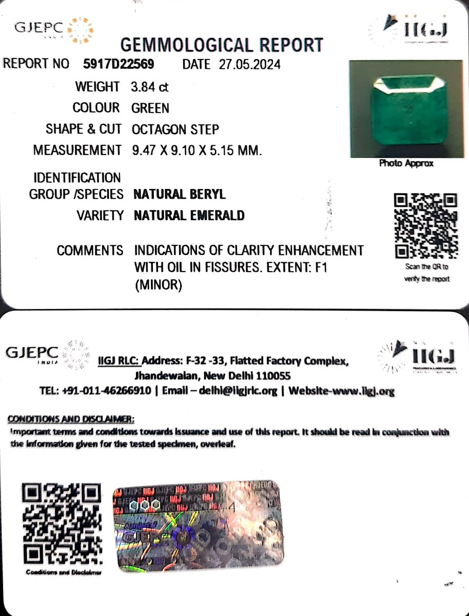 3.84/CT Natural Panna Stone with Govt. Lab Certificate-5917D22569