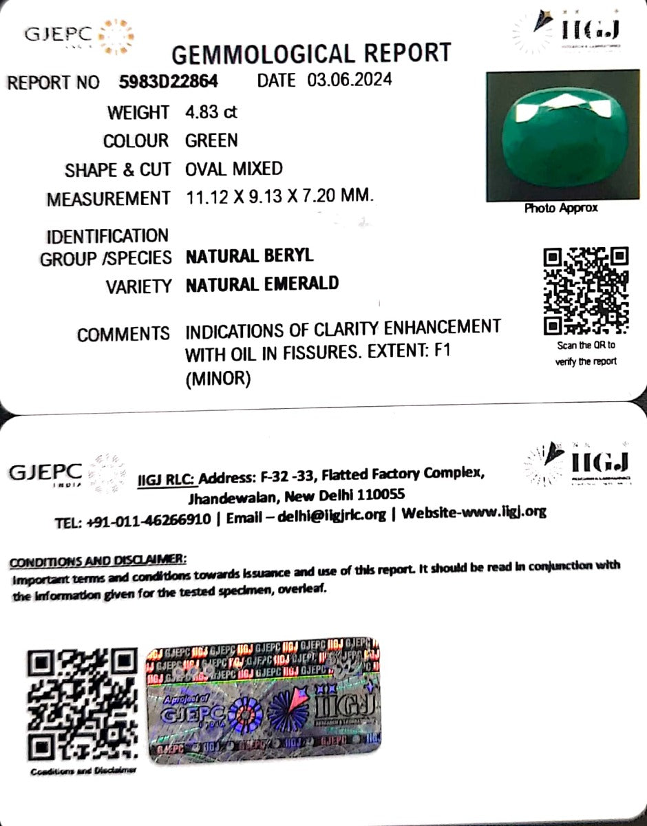 4.83/CT Natural Panna Stone with Govt. Lab Certificate-5983D22864