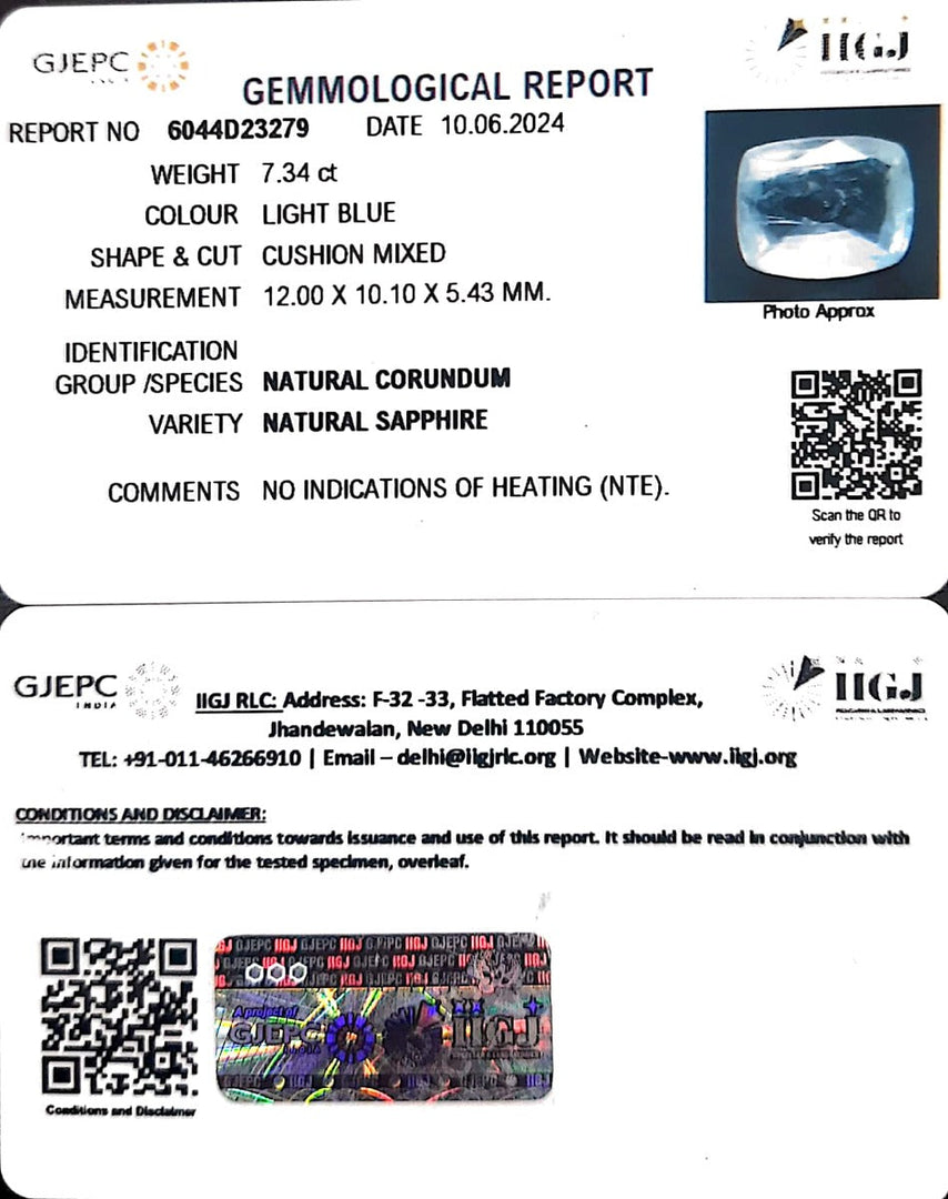 7.34/CT Natural Blue Sapphire with Govt Lab Certificate-34410