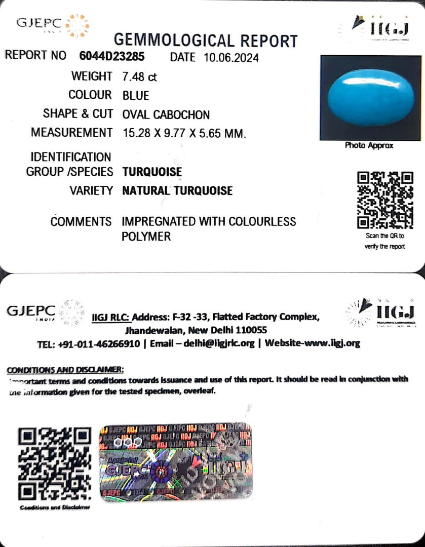 7.48/CT Natural Govt. Lab Certified Turquoise-832