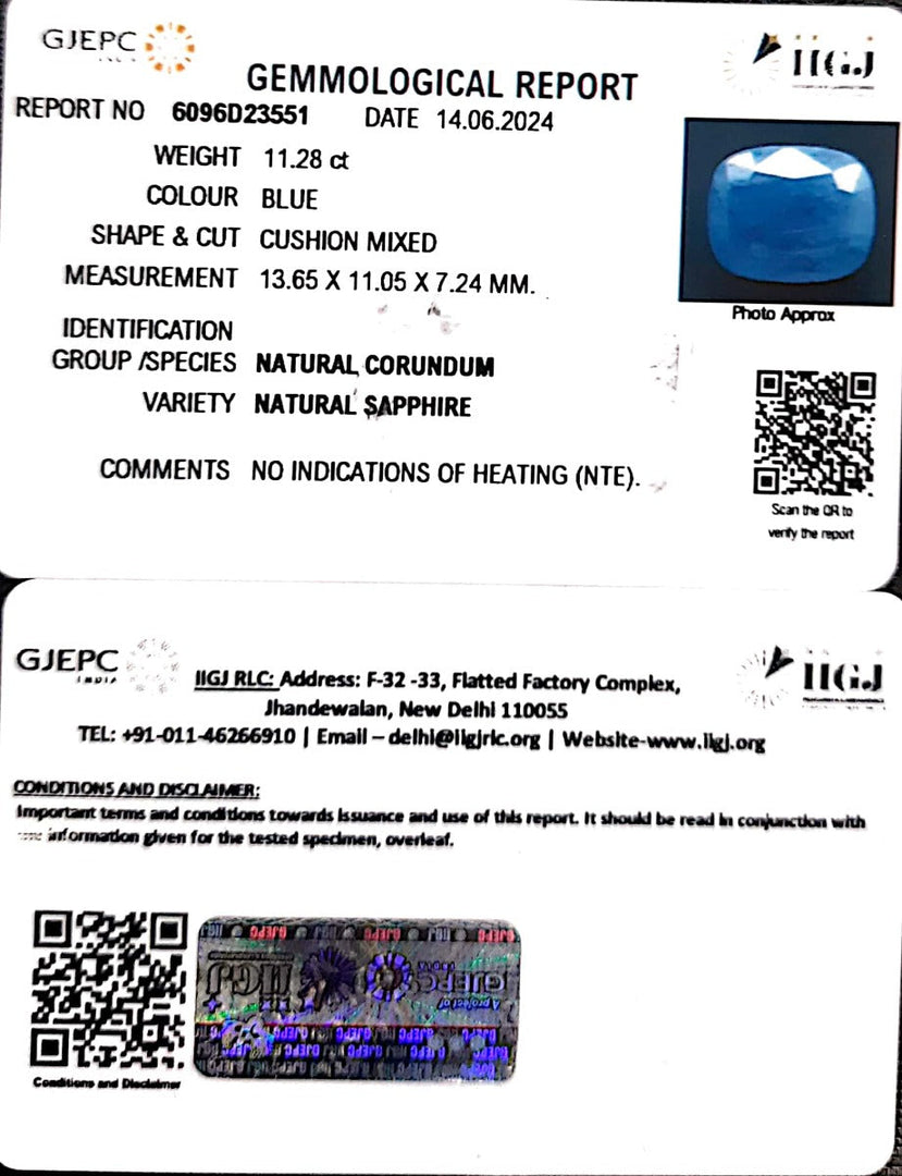 11.28/CT Natural Blue Sapphire with Govt Lab Certificate-4551
