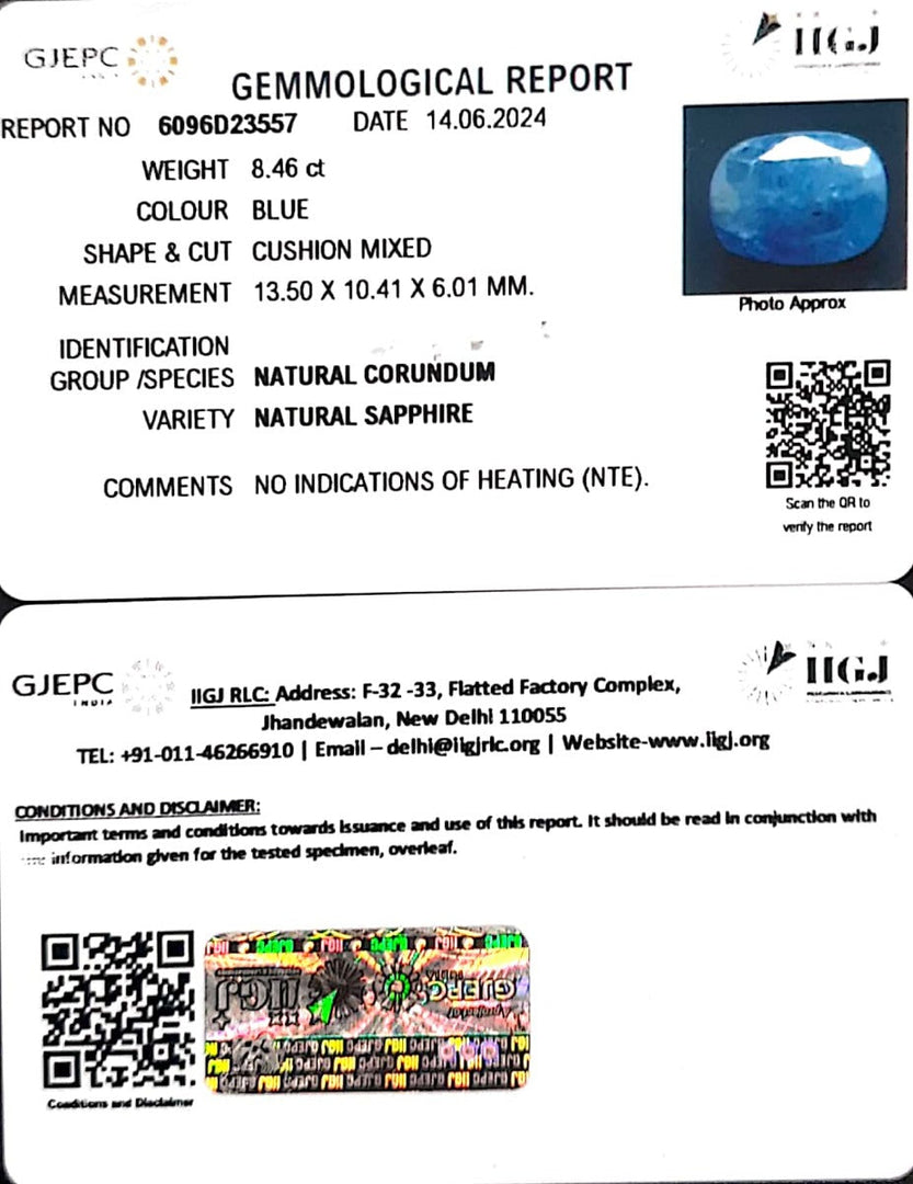 8.46/CT Natural Blue Sapphire with Govt Lab Certificate-4551