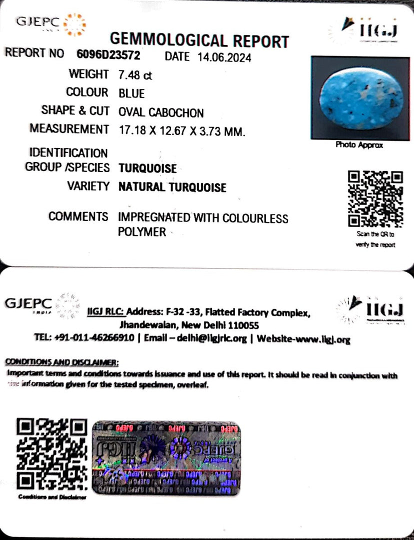 7.48/CT Natural Govt. Lab Certified Turquoise-1221