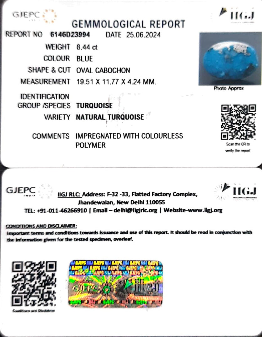 8.44/CT Natural Govt. Lab Certified Turquoise-1221