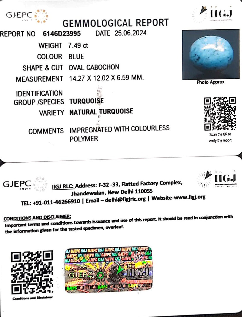 7.49/CT Natural Govt. Lab Certified Turquoise-1221