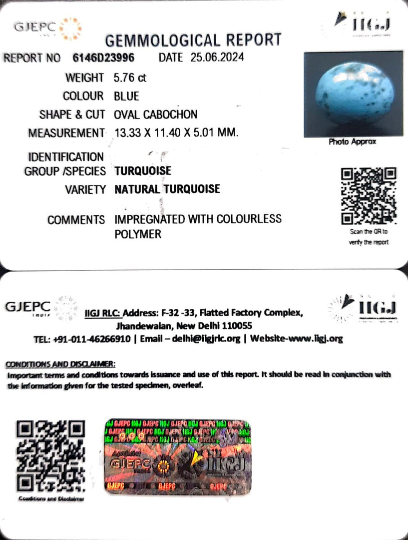 5.76/CT Natural Govt. Lab Certified Turquoise-1221