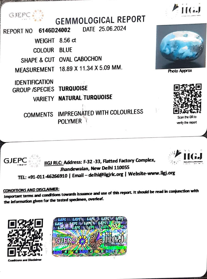 8.56/CT Natural Govt. Lab Certified Turquoise-1221