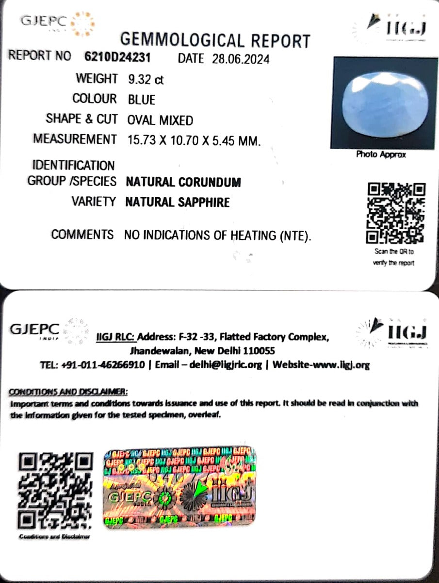 9.32/CT Natural Blue Sapphire with Govt Lab Certificate-4551
