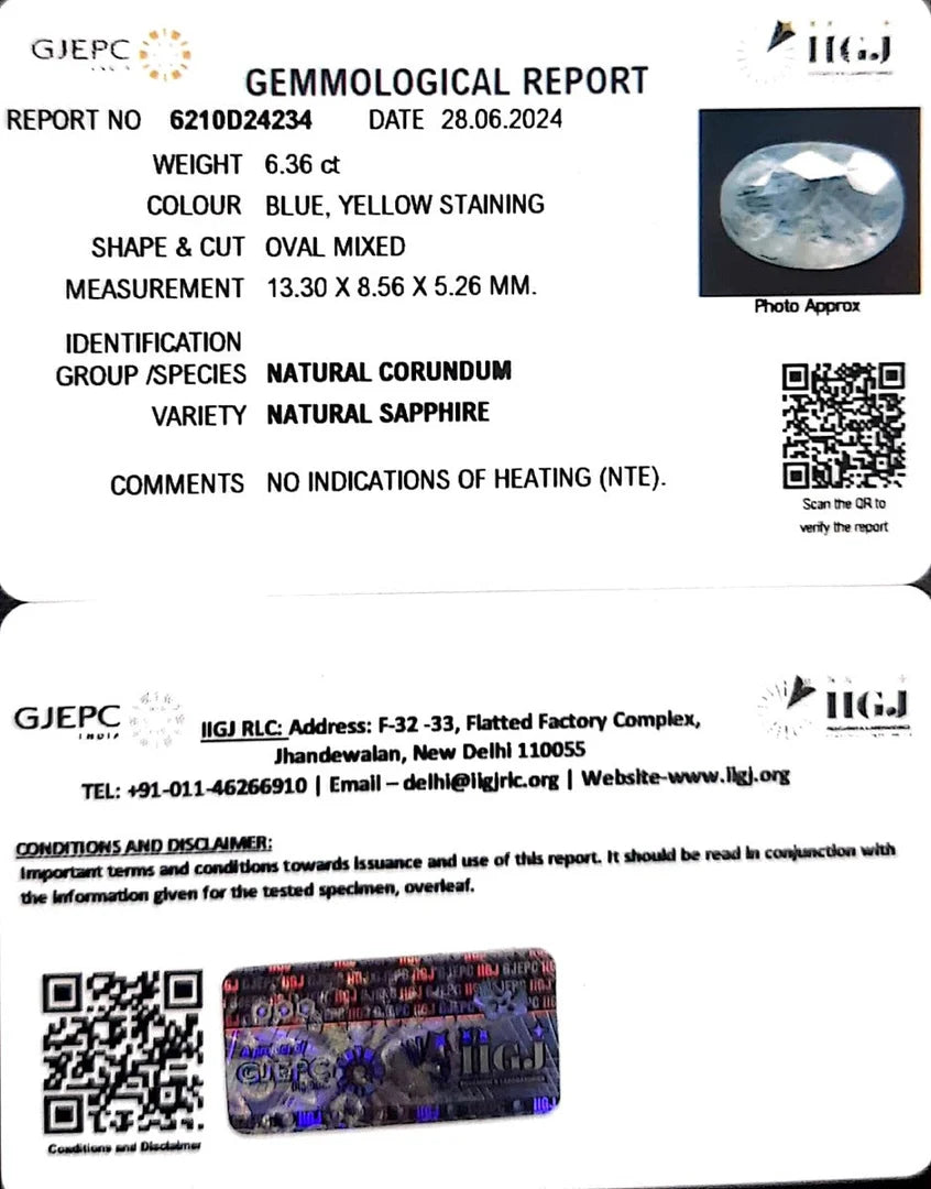 6.36/CT Natural Pitambari Sapphire with Govt Lab Certificate-6210D24234