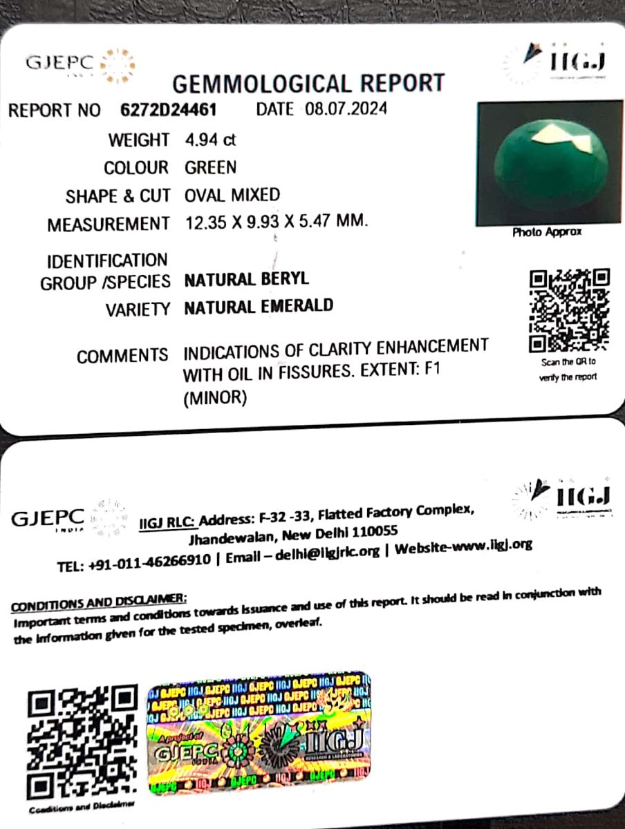 4.94/CT Natural Panna Stone with Govt. Lab Certificate-6272D24461