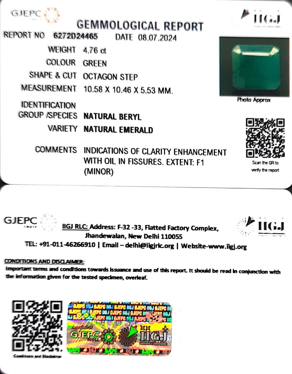 4.76/CT Natural Panna Stone with Govt. Lab Certificate-6272D24465