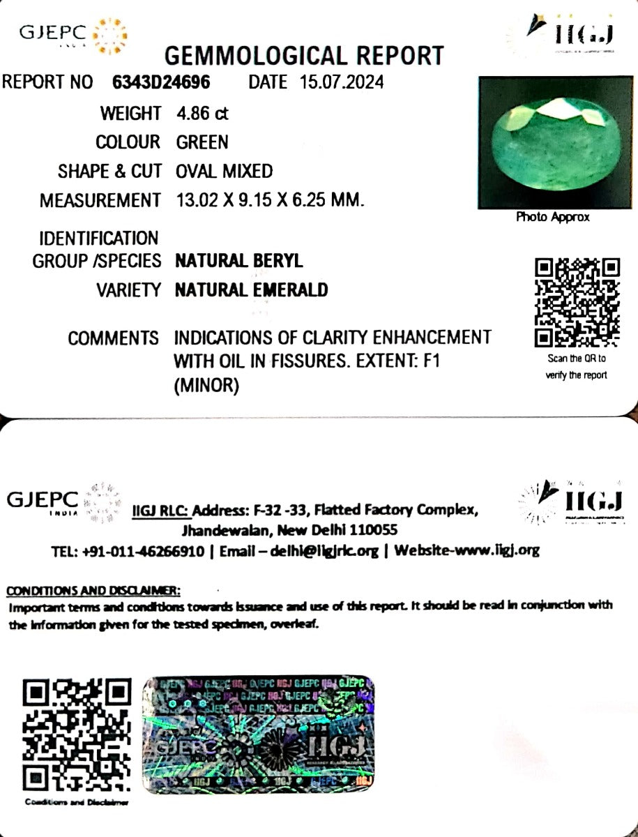 4.86/CT Natural Panna Stone with Govt. Lab Certificate-6343D24696