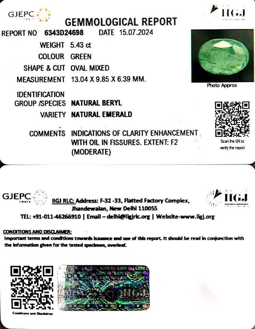 5.43/CT Natural Panna Stone with Govt. Lab Certificate-2331