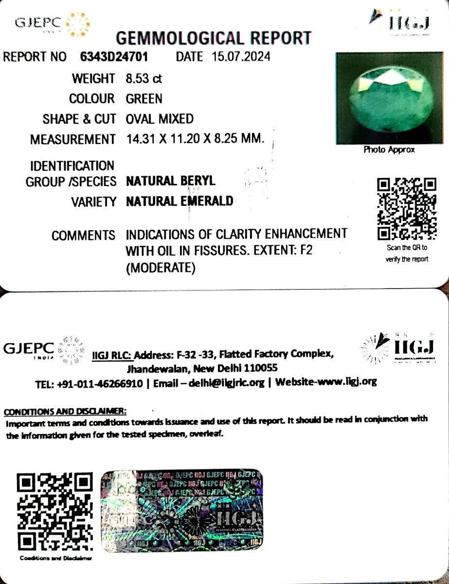 8.53/CT Natural Panna Stone with Govt. Lab Certificate-6343D24701