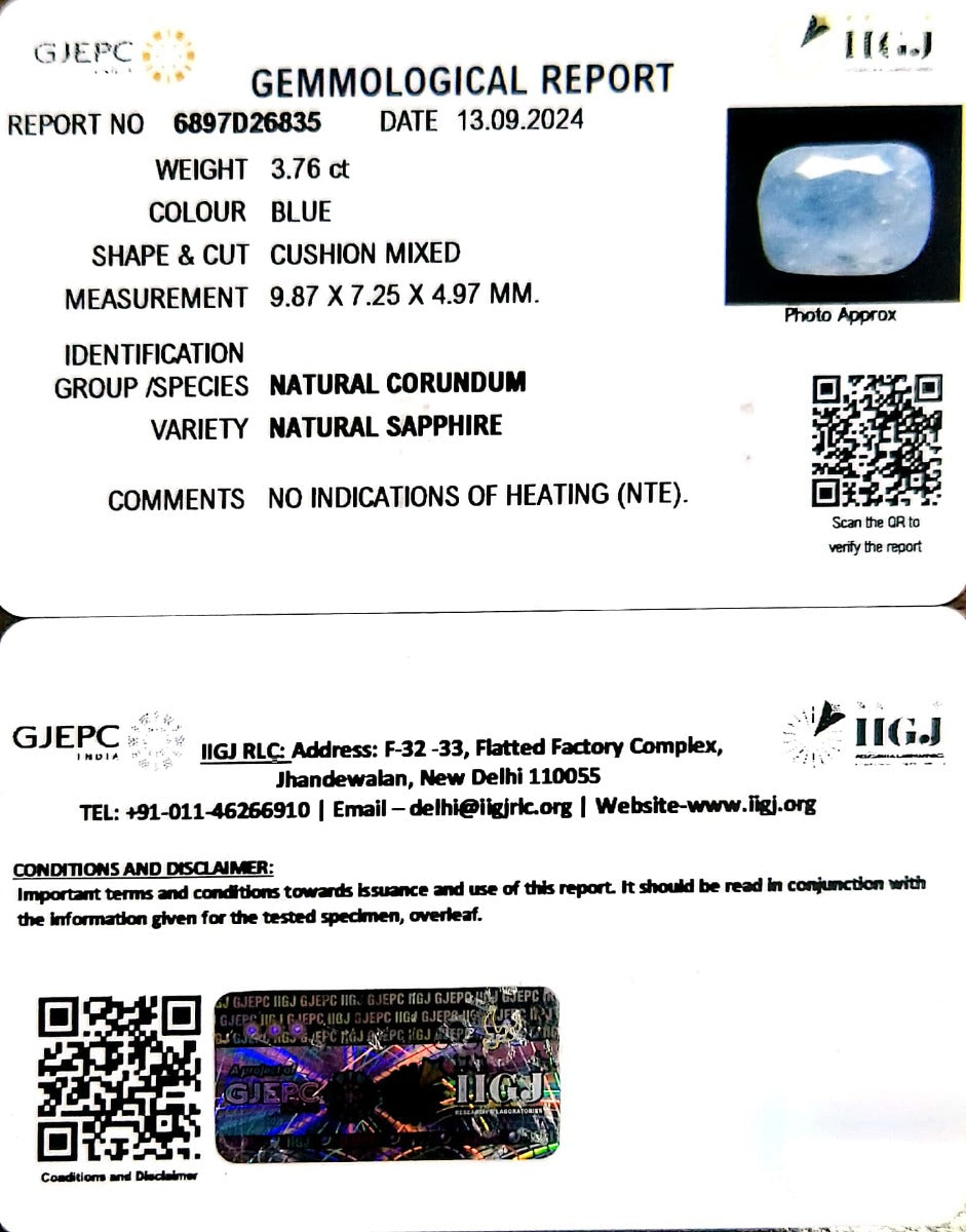3.76/CT Natural Blue Sapphire with Govt Lab Certificate-6897D26835