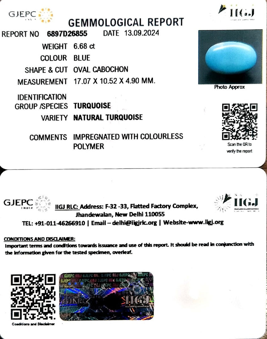 6.68/CT Natural Govt. Lab Certified Turquoise-832