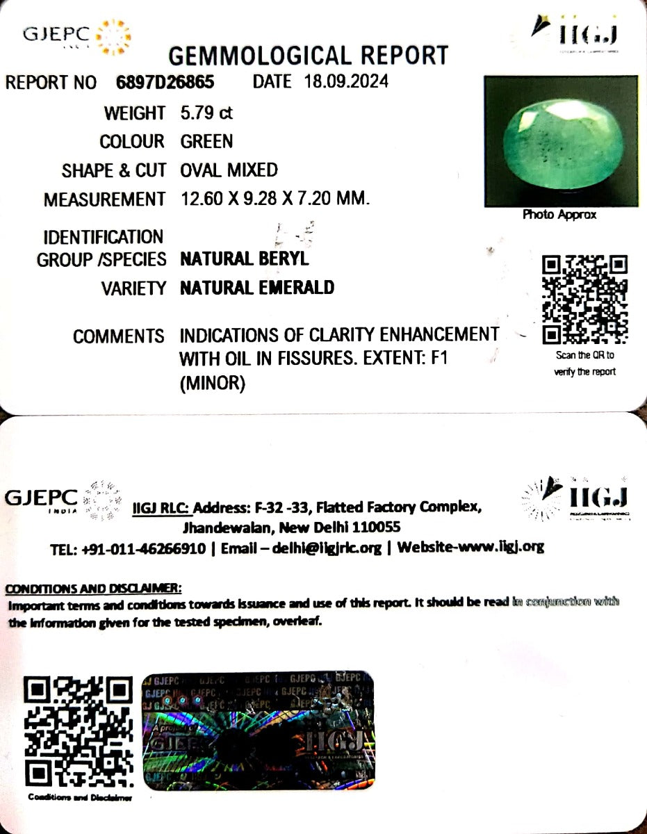 5.79 Carat Natural Panna Stone with Govt. Lab Certificate-6897D26865