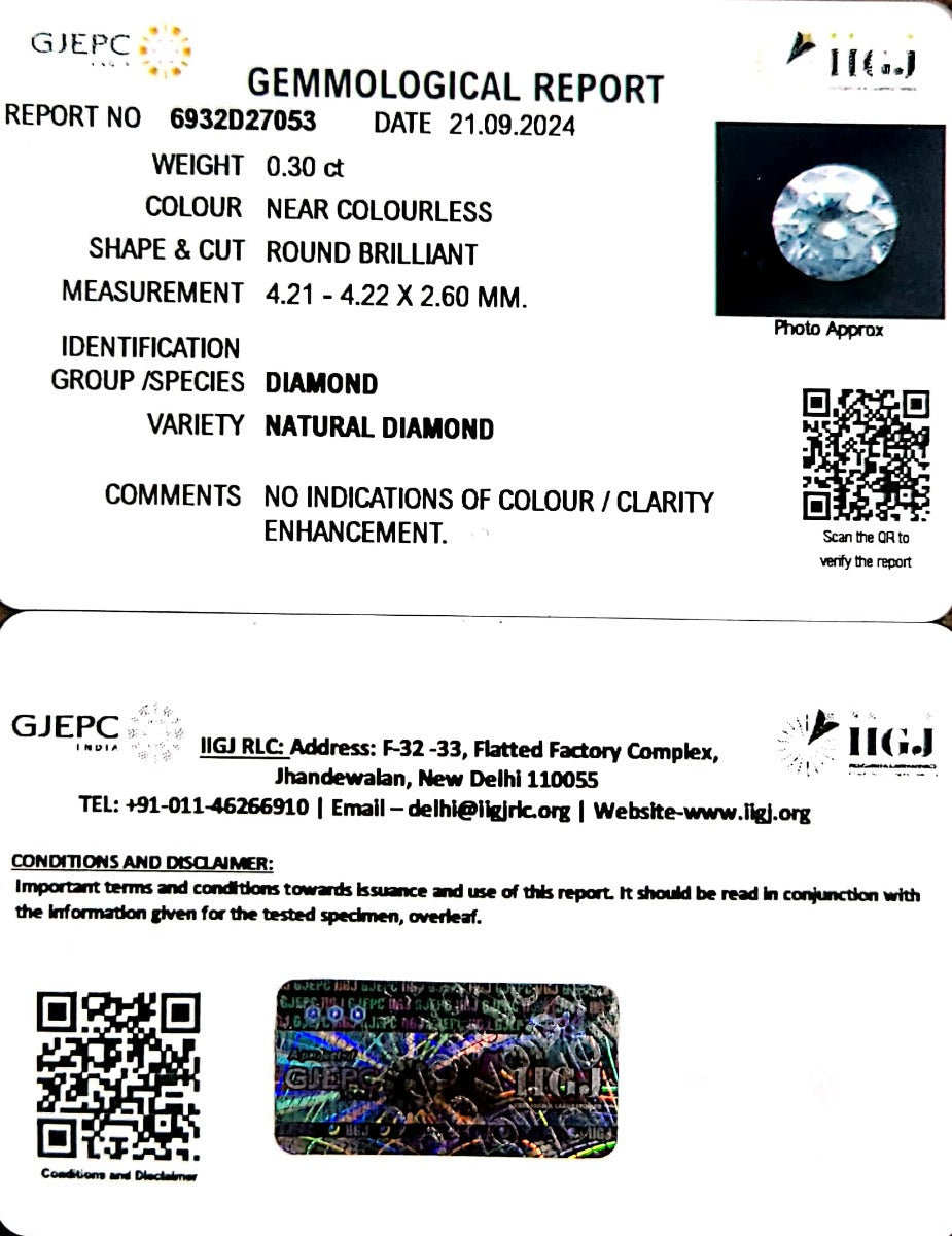 0.30/CT Natural Diamond with Govt. Lab Certificate - 6932D27053