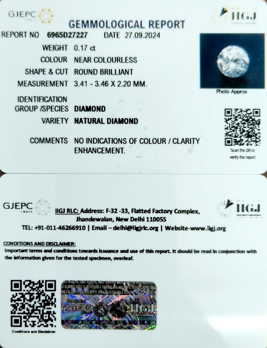 0.17/Cents Natural Diamond with Govt. Lab Certificate-95000