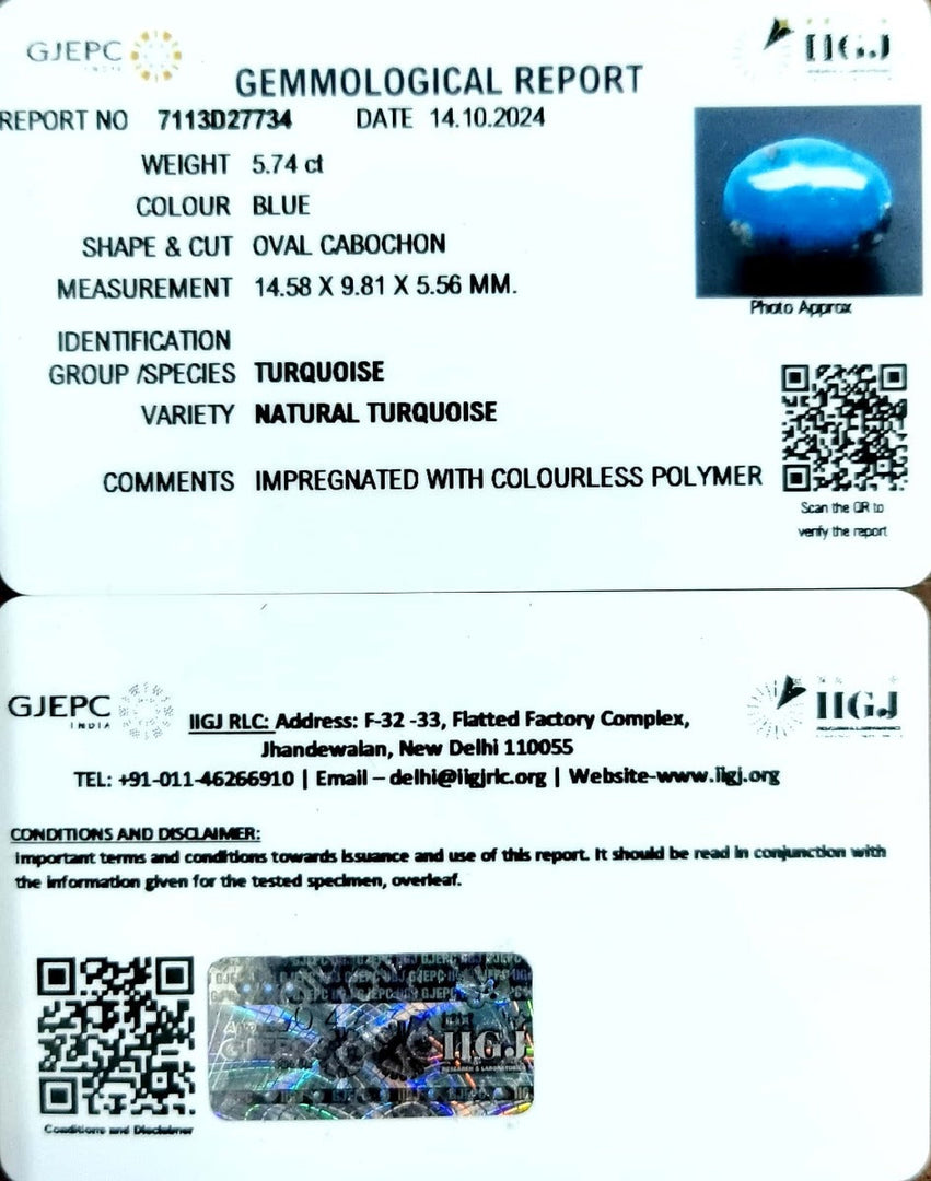 5.74/CT Natural Turquoise With Govt. Lab Certificate-1221