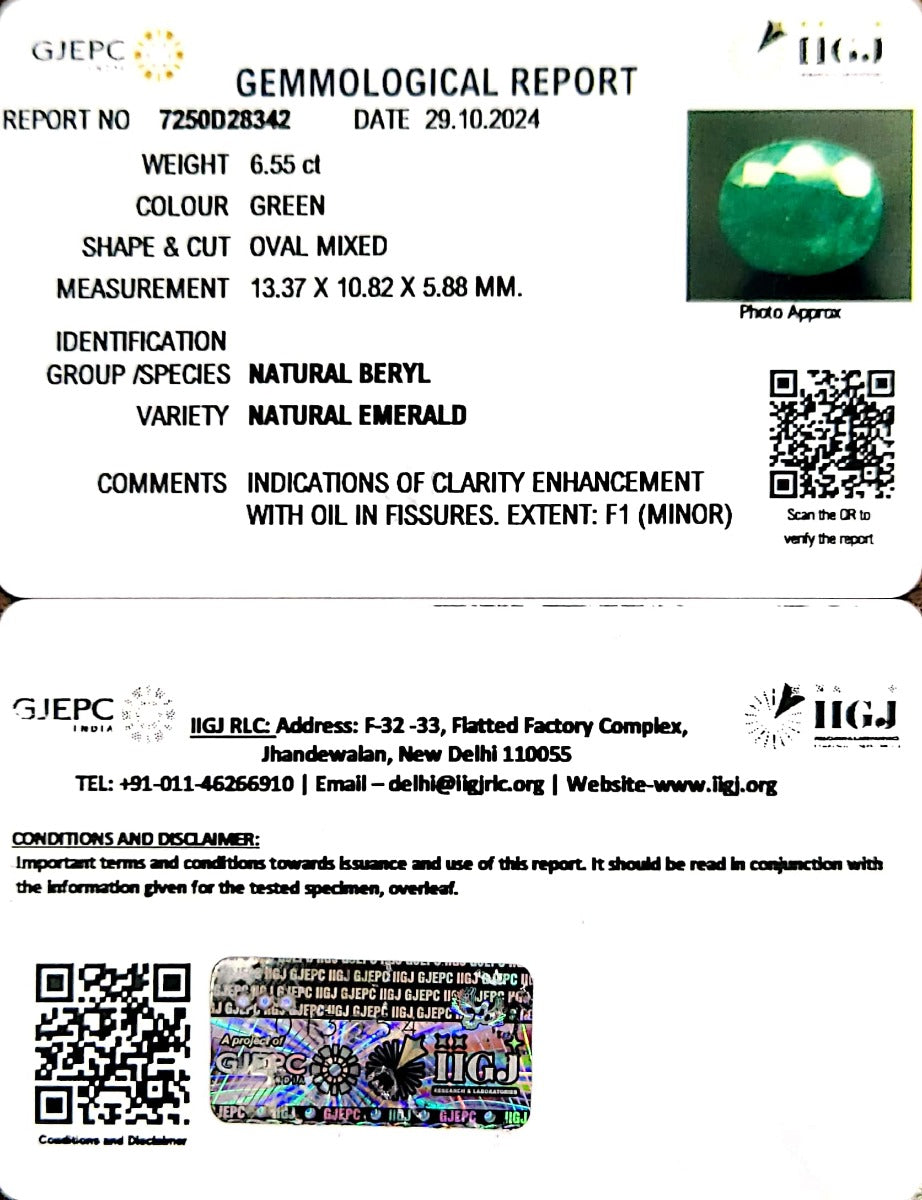6.55/CT Natural Panna Stone with Govt. Lab Certificate-6771