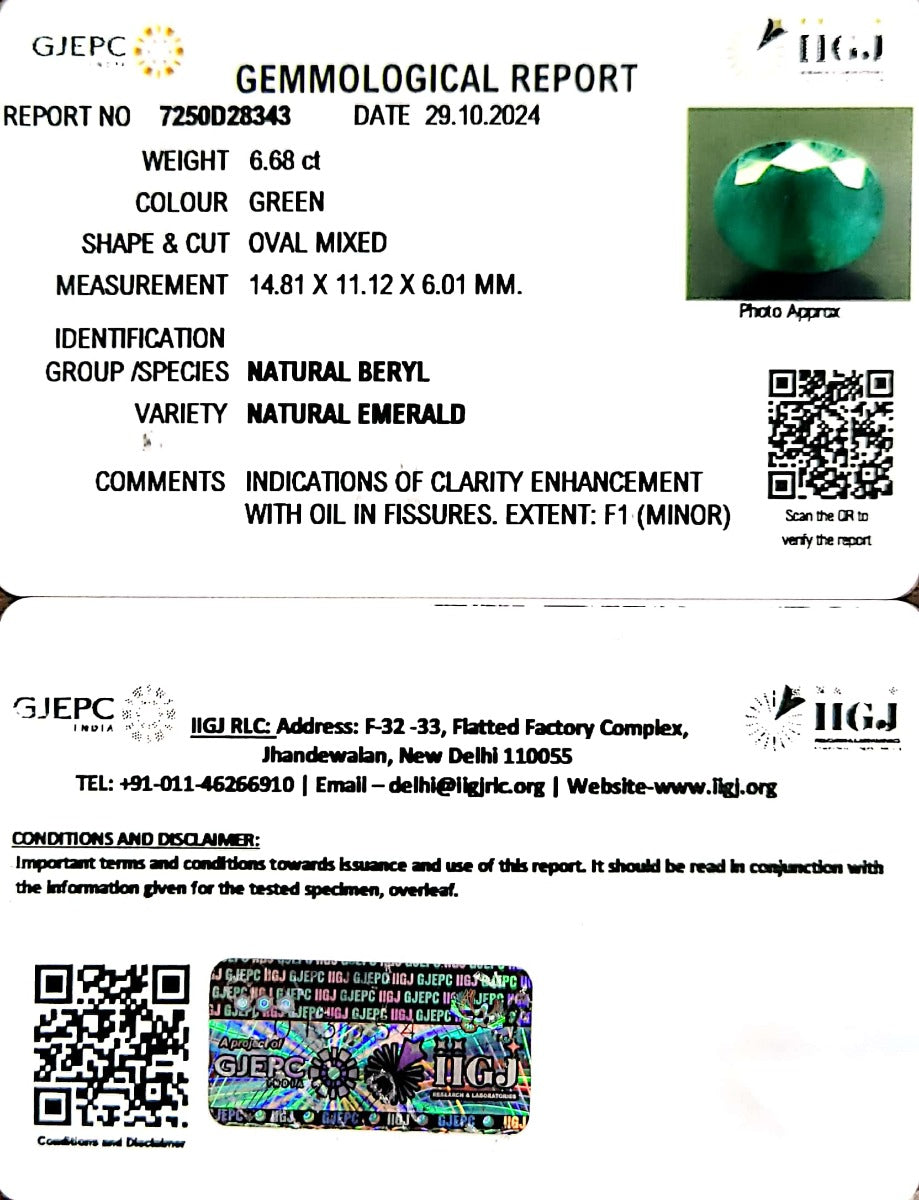 6.68/CT Natural Panna Stone with Govt. Lab Certificate-7250D28343