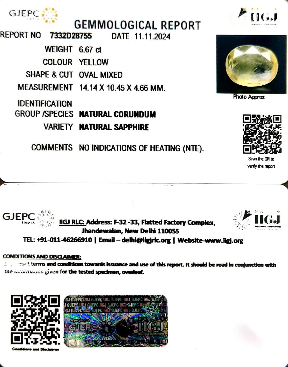 6.67/CT Natural Ceylonese Pukhraj with Govt Lab Certificate-12210