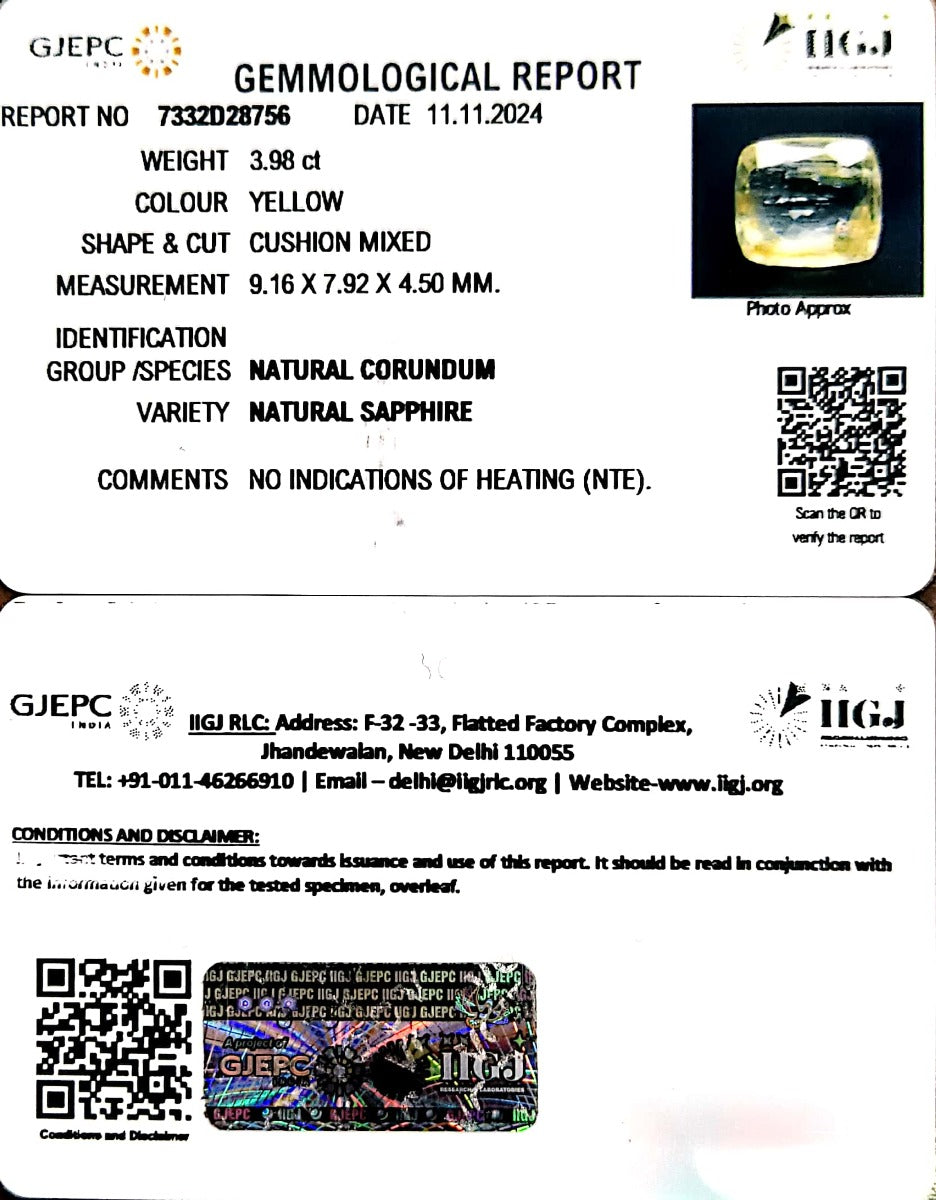 3.95/CT Natural Ceylonese Pukhraj with Govt Lab Certificate-34410