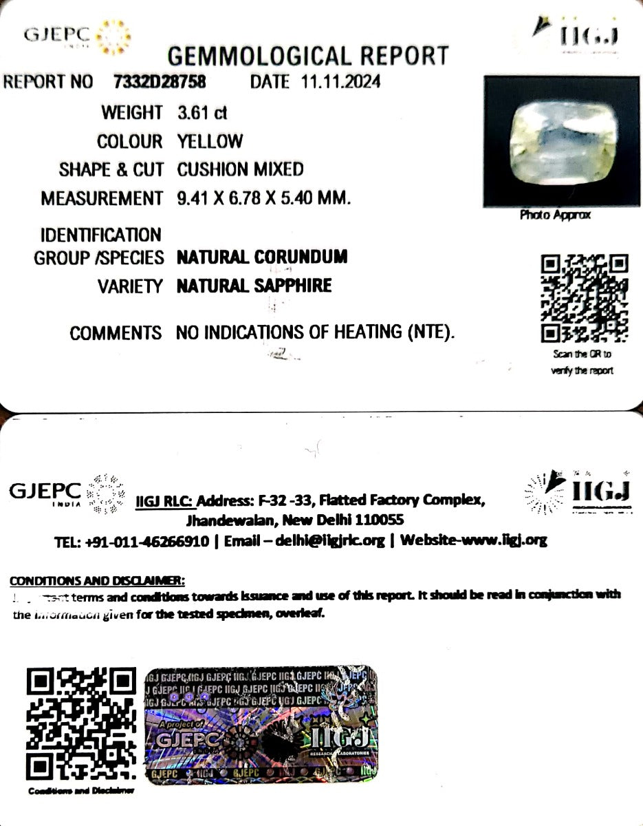 3.61/CT Natural Ceylonese Pukhraj with Govt Lab Certificate-34410