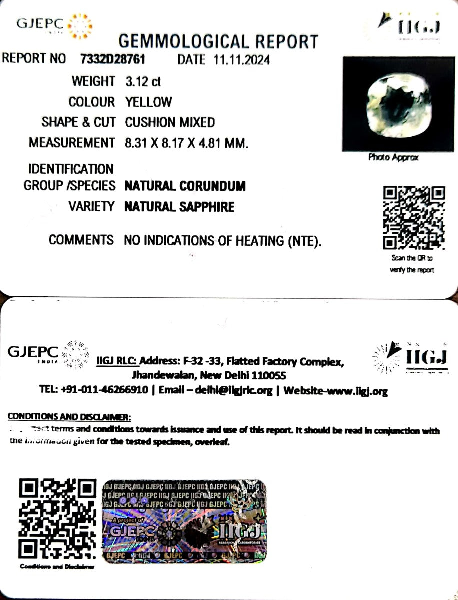 3.12/CT Natural Ceylonese Pukhraj with Govt Lab Certificate-23310