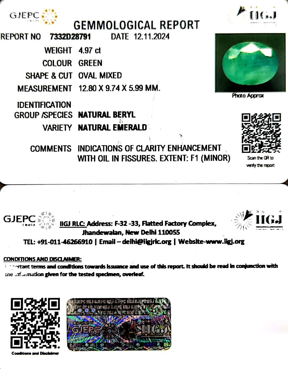 4.97/CT Natural Panna Stone with Govt. Lab Certificate-7332D28791