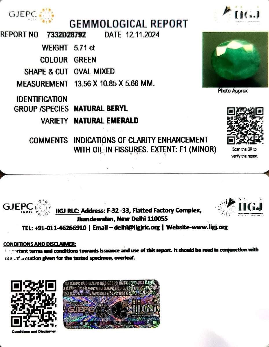 5.71/CT Premium Quality Panna Stone with Govt. Lab Certificate-4551