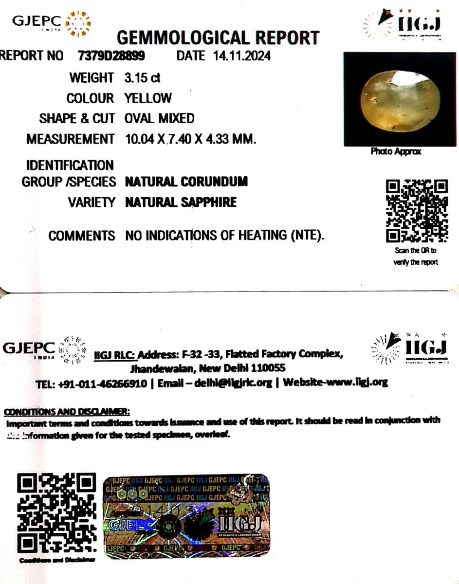 3.15/CT Natural Ceylonese Pukhraj with Govt Lab Certificate-8991
