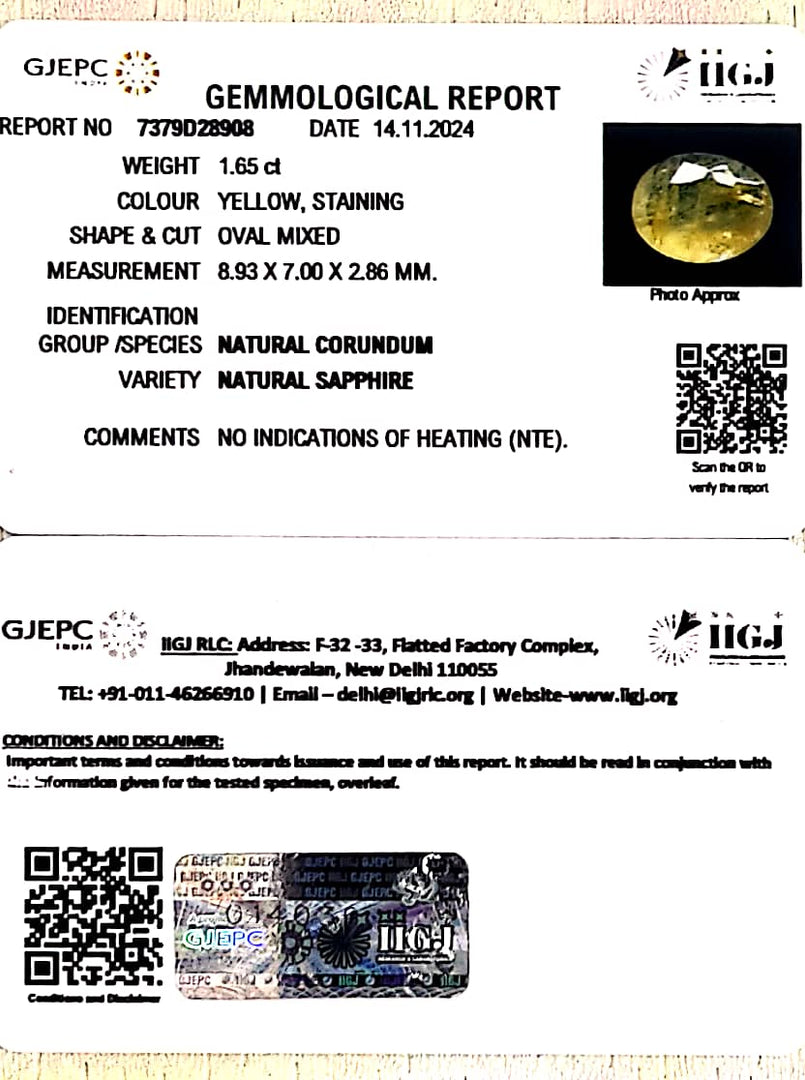 1.65/CT Natural Ceylonese Pukhraj with Govt Lab Certificate-4551